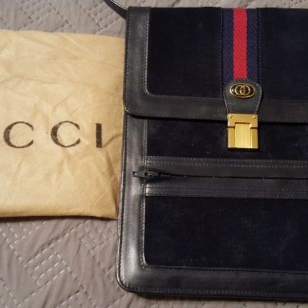 GUCCI Accessories Navy Suede Leather Crossbody